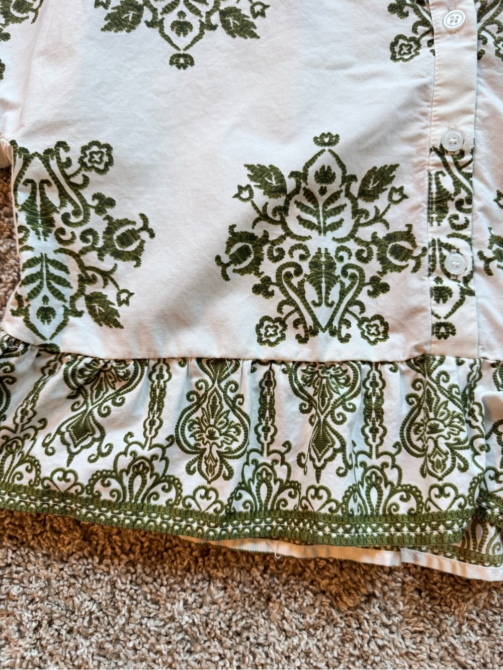 Halogen Women’s Embroidered Blouse Medium Ivory Olive Print Button Peplum Top - Picture 6 of 9